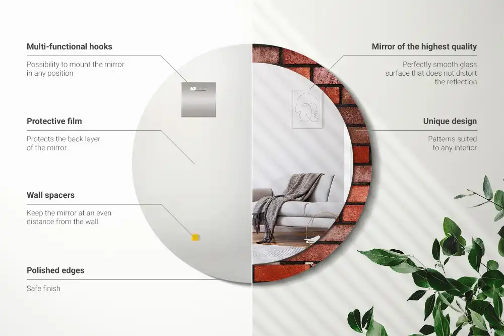 Okrúhle zrkadlo s potlačeným rámom Červená tehla