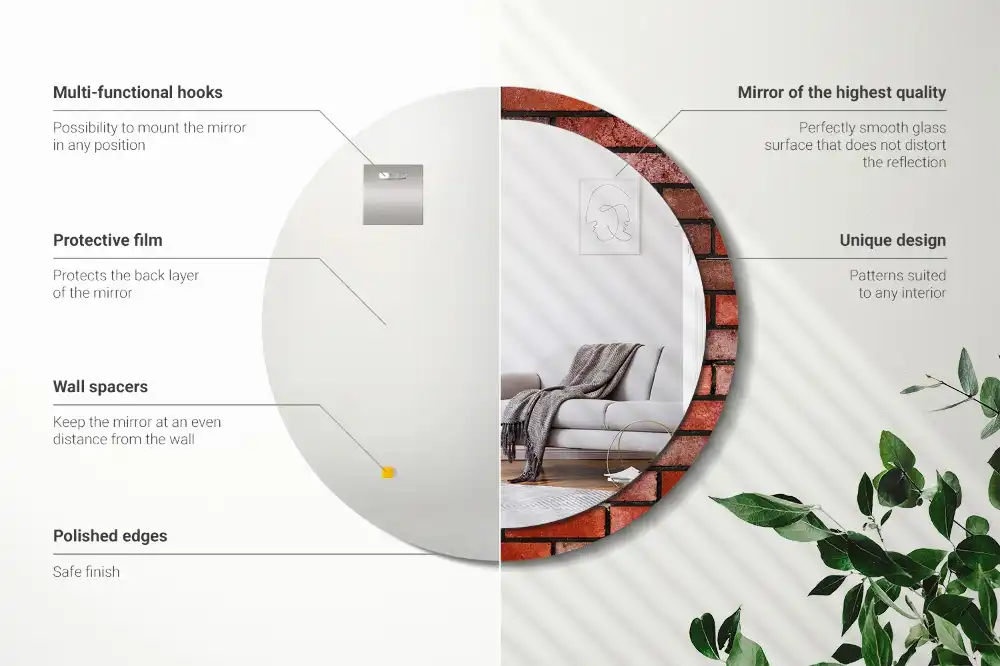 Okrúhle zrkadlo s potlačeným rámom Červená tehla