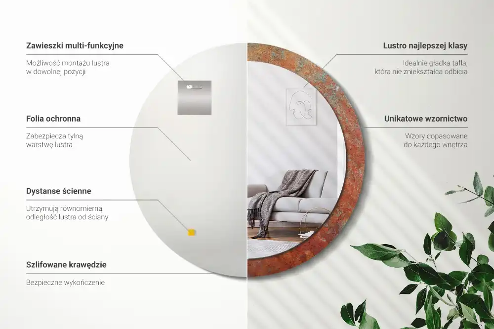 Okrúhle dekoračné zrkadlo na stenu Hrdzavý kov