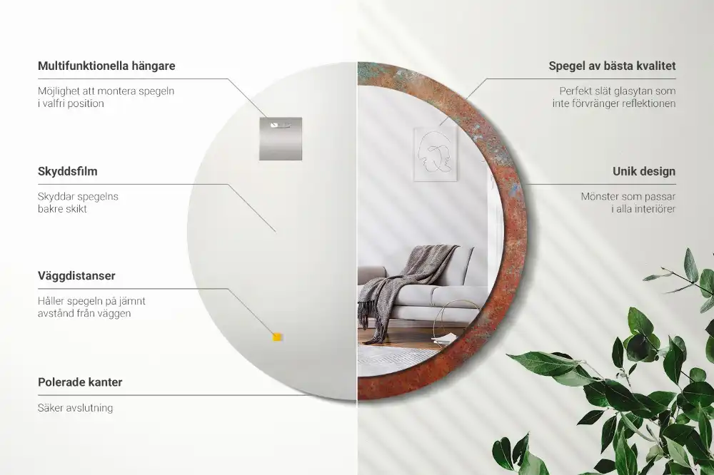 Okrúhle dekoračné zrkadlo na stenu Hrdzavý kov