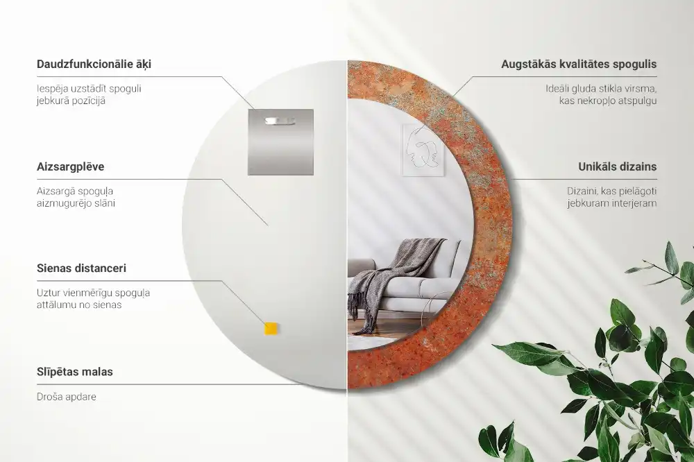 Okrúhle dekoračné zrkadlo na stenu Hrdzavý kov