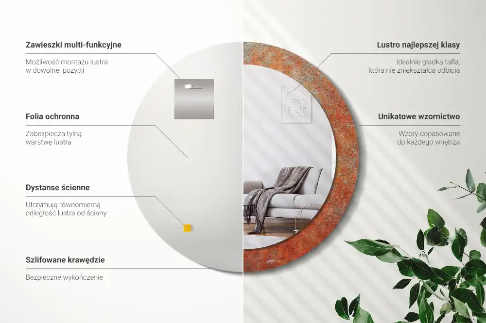 Okrúhle dekoračné zrkadlo na stenu Hrdzavý kov