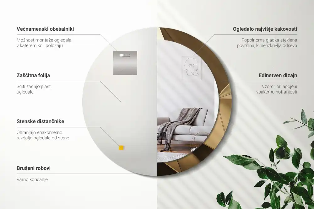 Okrúhle zrkadlo s potlačeným rámom Moderná abstrakcia
