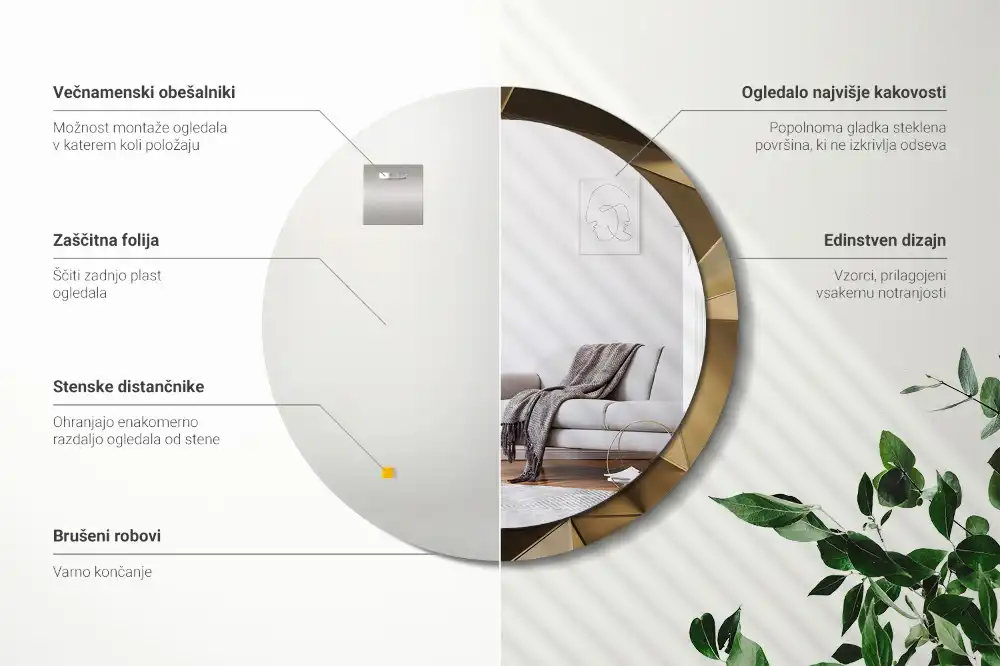 Okrúhle zrkadlo s potlačeným rámom Moderná abstrakcia