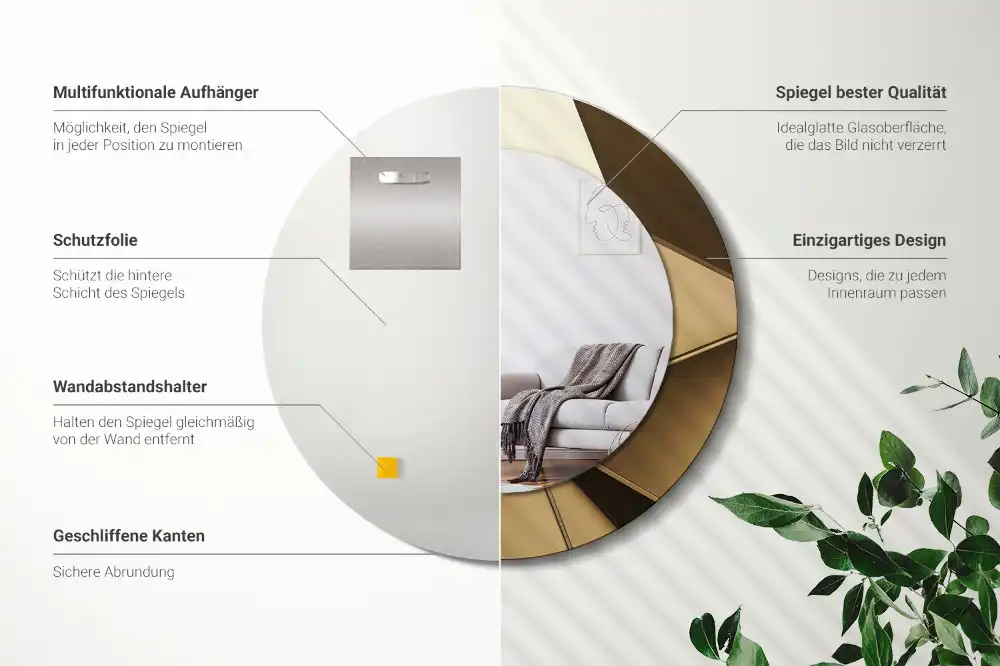 Okrúhle zrkadlo s potlačeným rámom Moderná abstrakcia