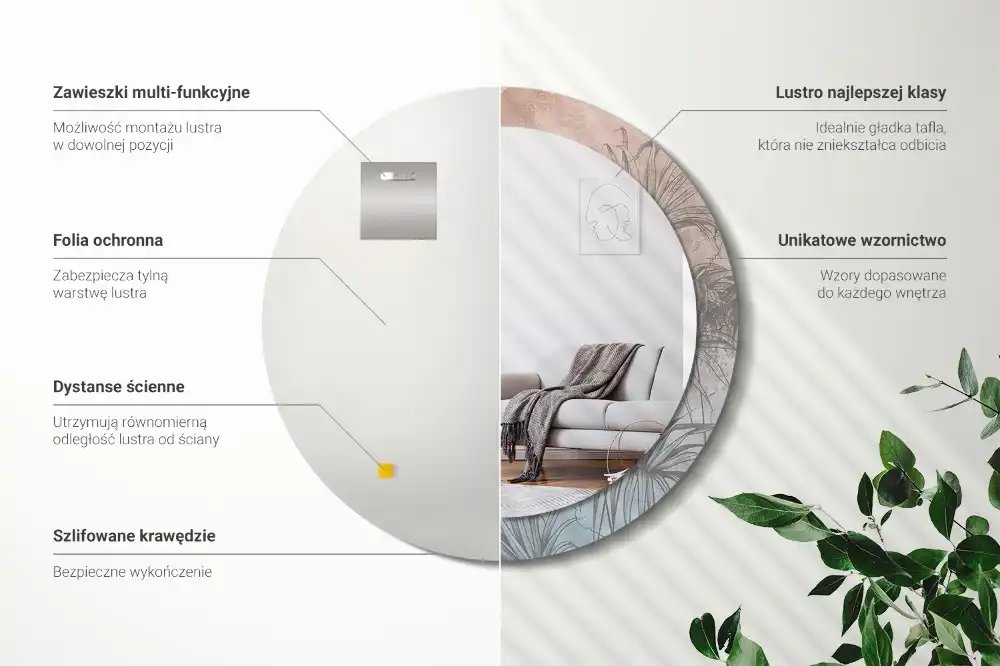 Okrúhle zrkadlo s potlačeným rámom Tropické kvety