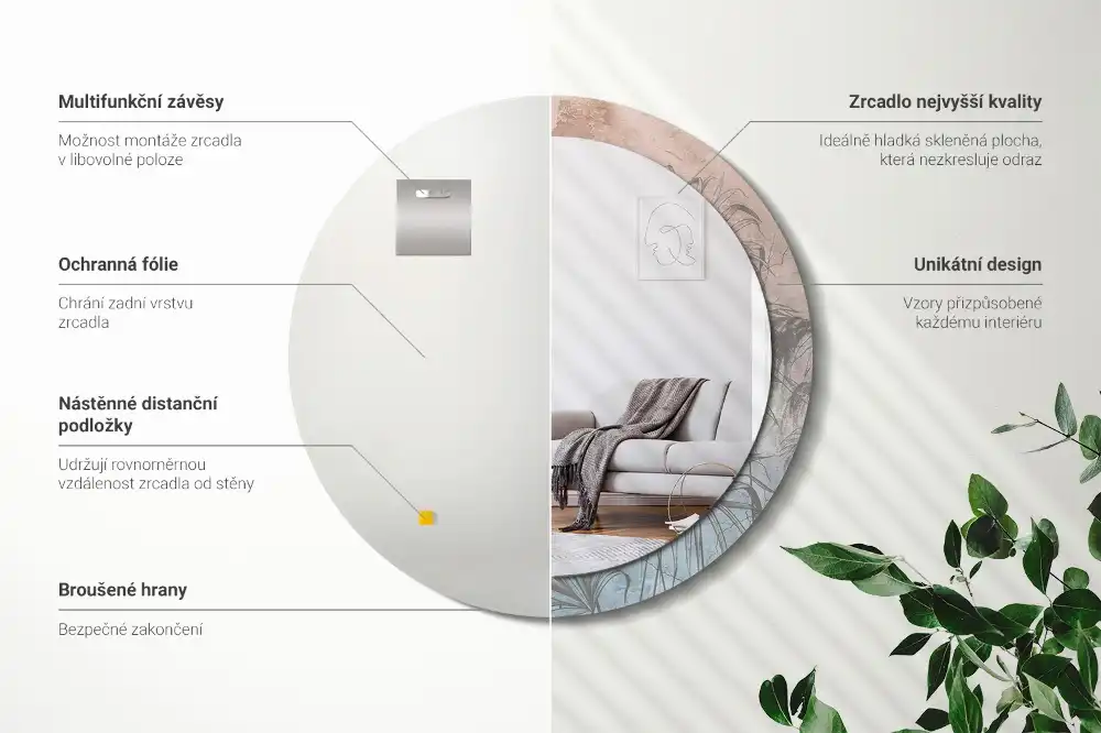 Okrúhle zrkadlo s potlačeným rámom Tropické kvety