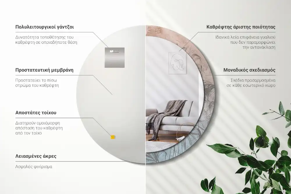 Okrúhle zrkadlo s potlačeným rámom Tropické kvety