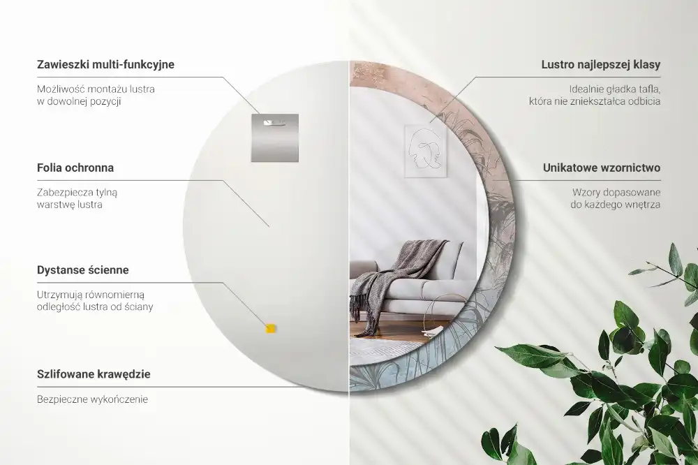 Okrúhle zrkadlo s potlačeným rámom Tropické kvety