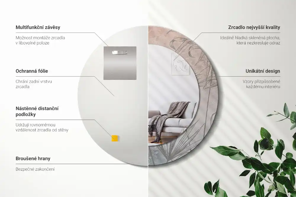 Okrúhle zrkadlo s potlačeným rámom Tropické kvety