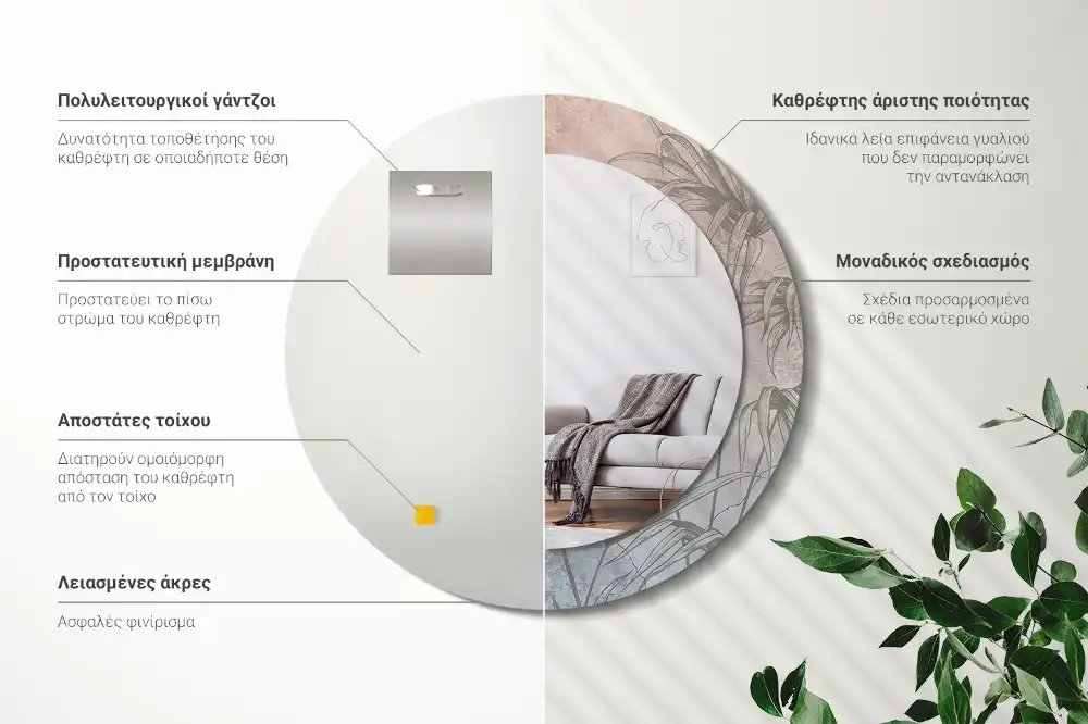 Okrúhle zrkadlo s potlačeným rámom Tropické kvety