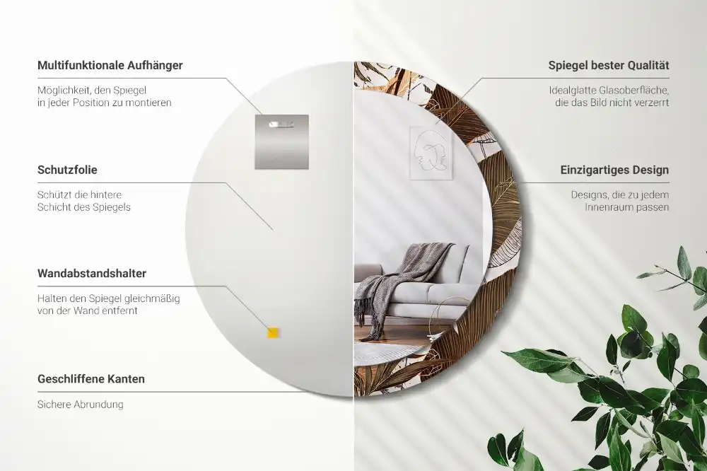 Okrúhle dekoračné zrkadlo na stenu Palmové listy