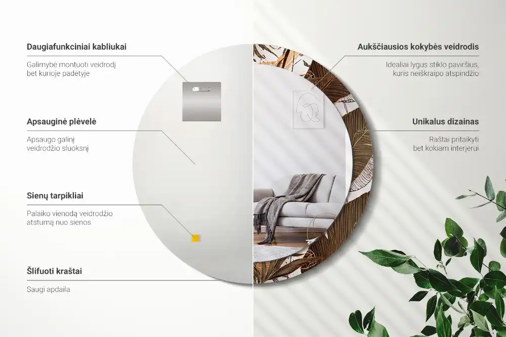 Okrúhle dekoračné zrkadlo na stenu Palmové listy