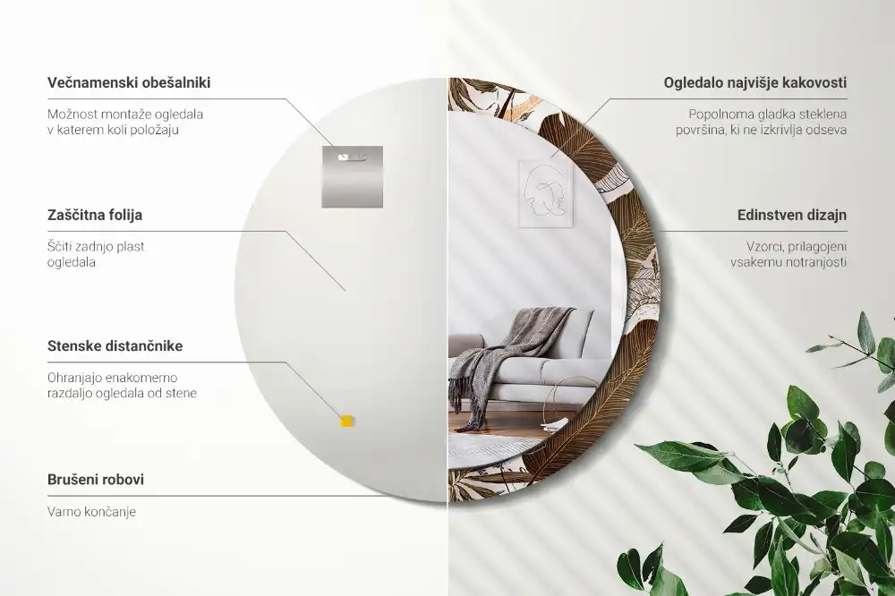 Okrúhle dekoračné zrkadlo na stenu Palmové listy