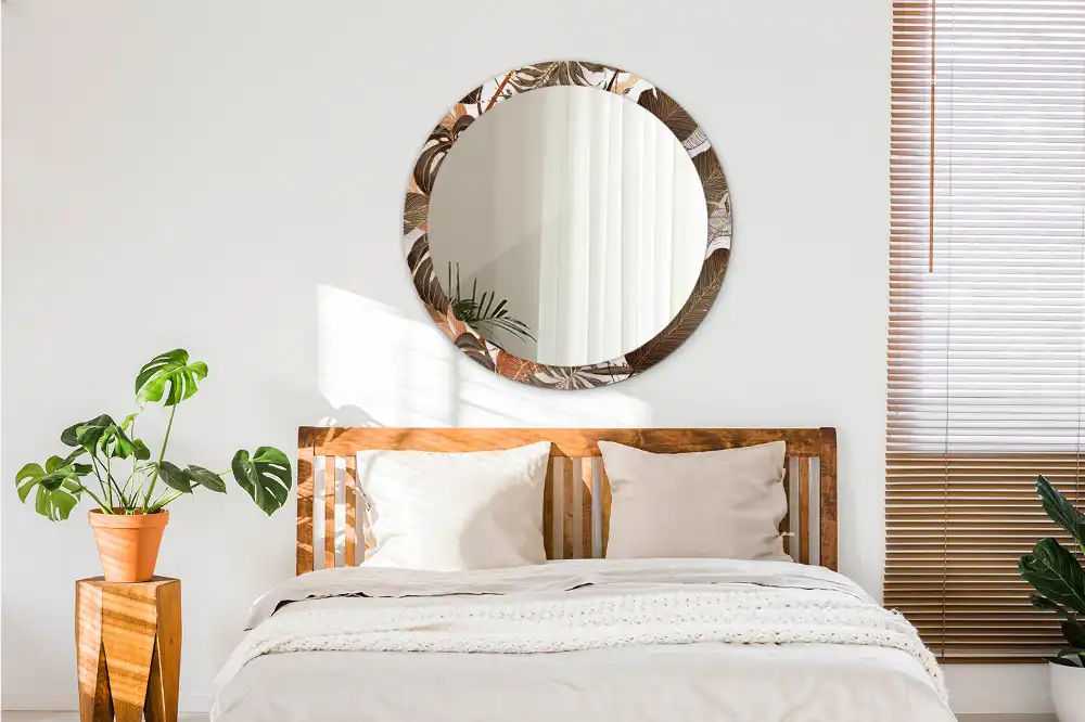 Okrúhle dekoračné zrkadlo na stenu Palmové listy