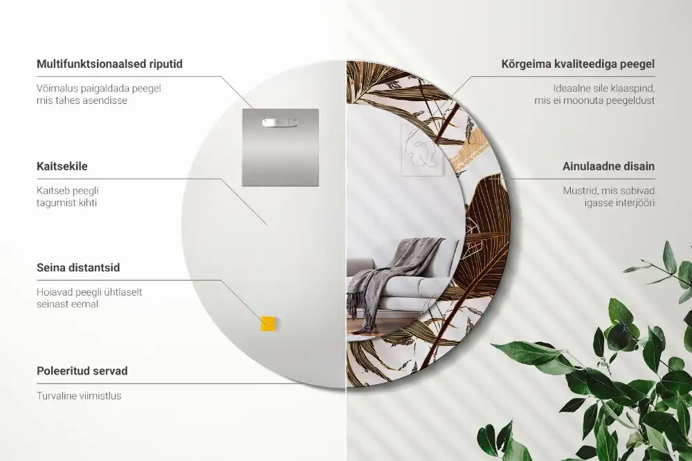 Okrúhle dekoračné zrkadlo na stenu Palmové listy