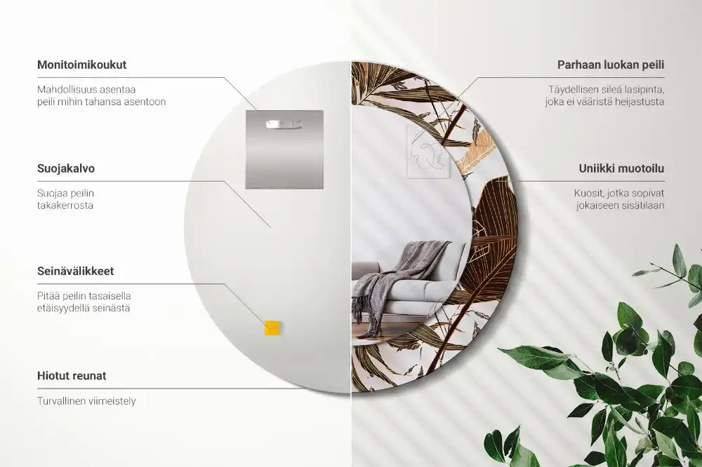 Okrúhle dekoračné zrkadlo na stenu Palmové listy