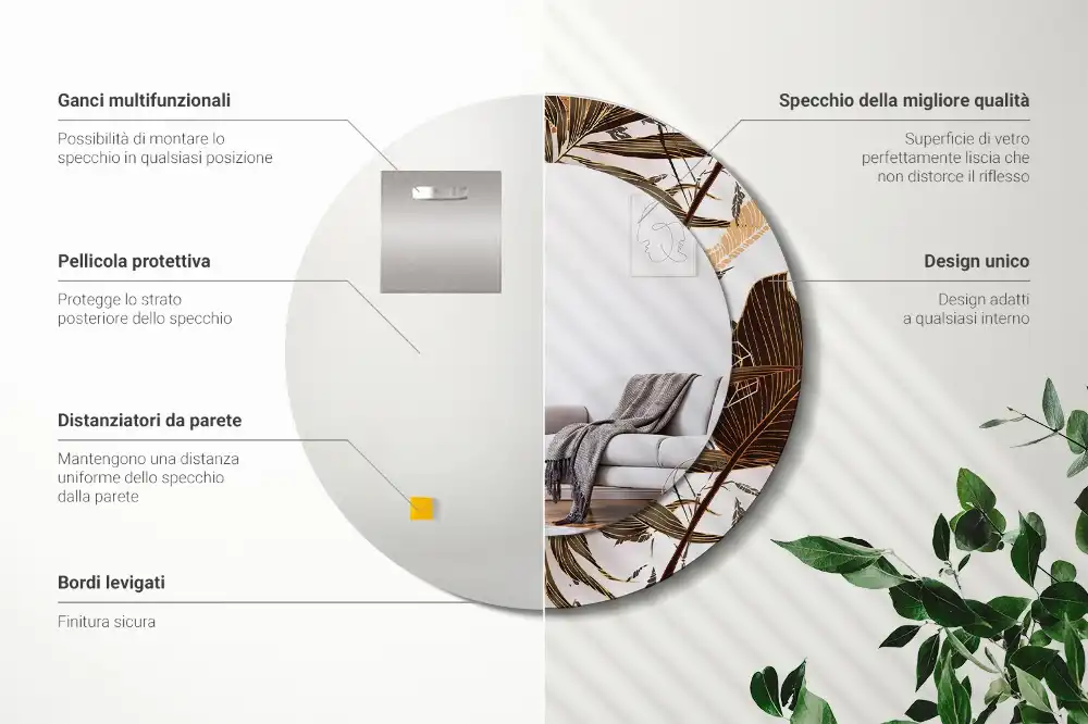 Okrúhle dekoračné zrkadlo na stenu Palmové listy