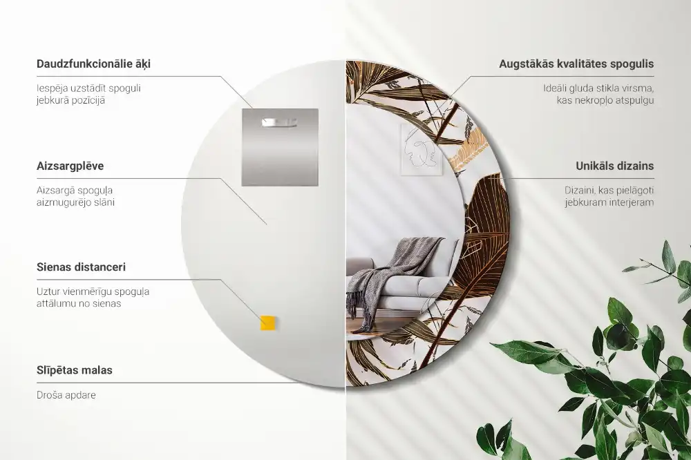 Okrúhle dekoračné zrkadlo na stenu Palmové listy