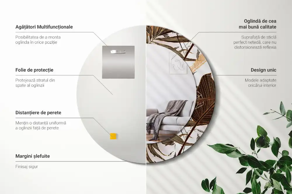 Okrúhle dekoračné zrkadlo na stenu Palmové listy