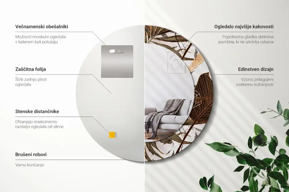 Okrúhle dekoračné zrkadlo na stenu Palmové listy