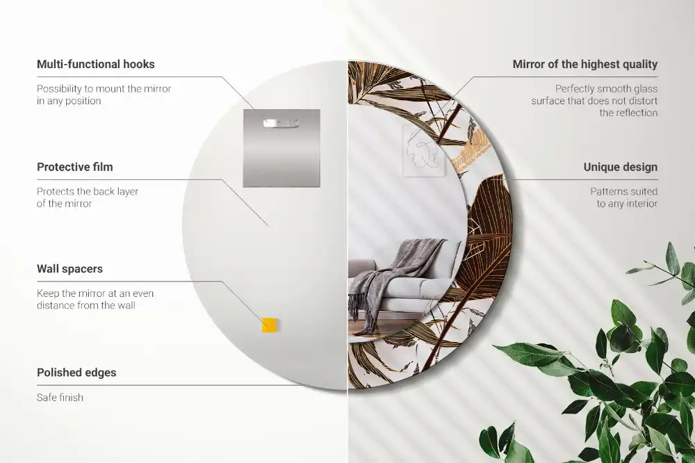 Okrúhle dekoračné zrkadlo na stenu Palmové listy