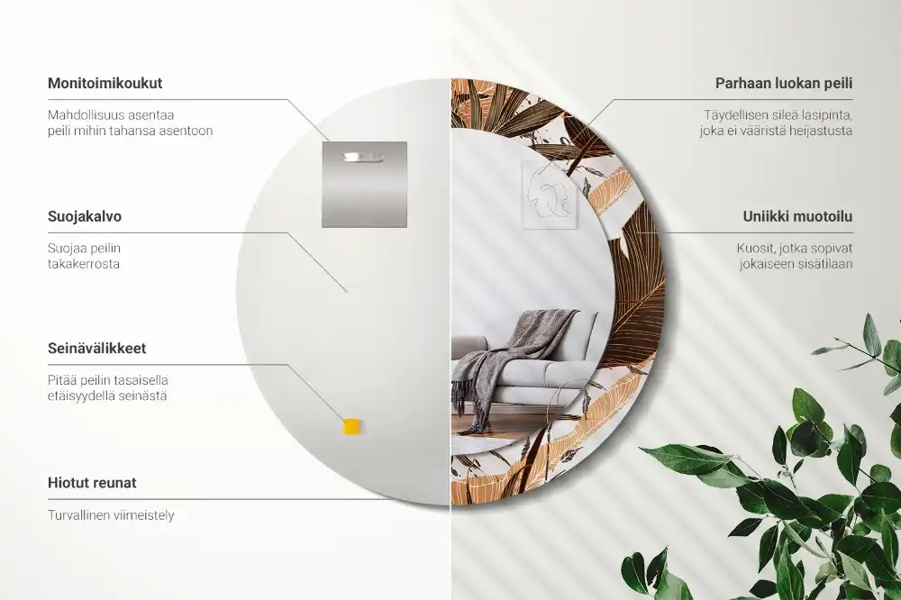 Okrúhle dekoračné zrkadlo na stenu Palmové listy