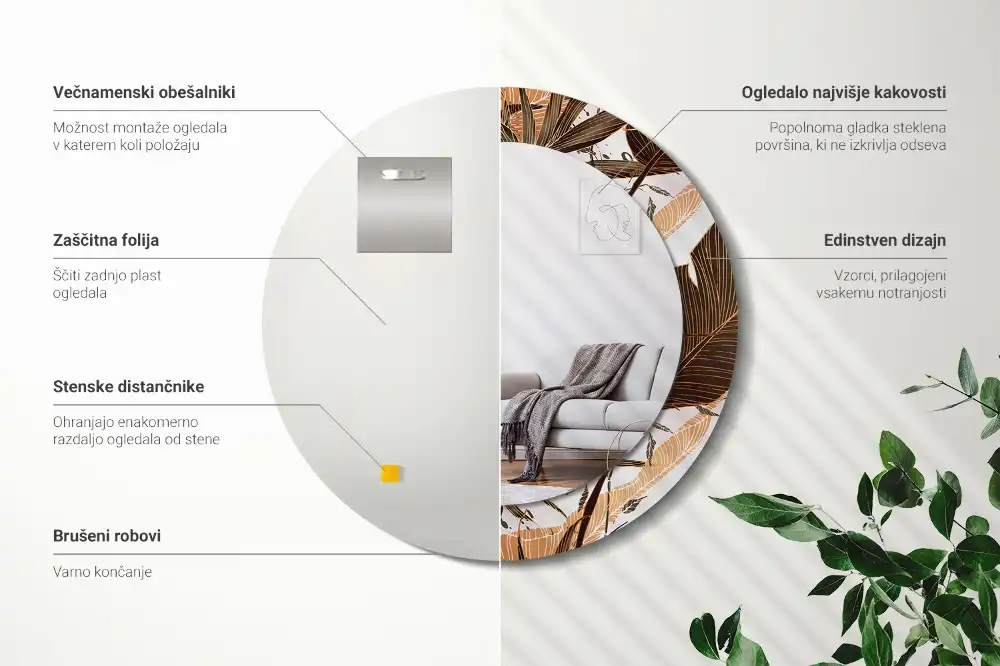 Okrúhle dekoračné zrkadlo na stenu Palmové listy