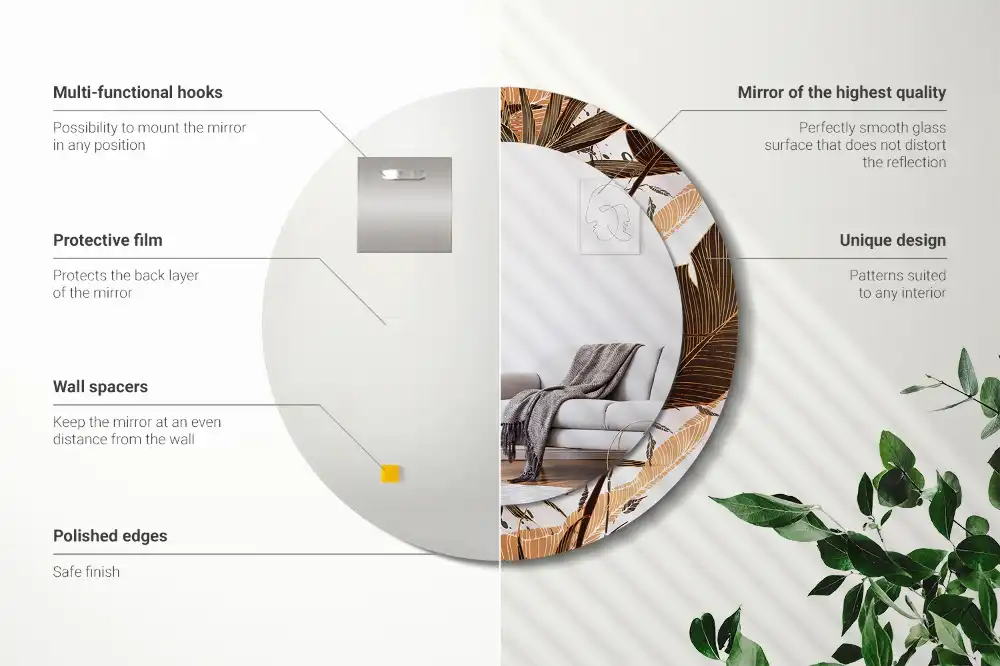 Okrúhle dekoračné zrkadlo na stenu Palmové listy