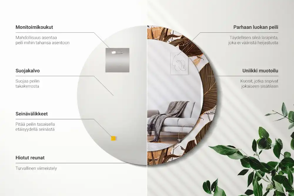 Okrúhle dekoračné zrkadlo na stenu Palmové listy