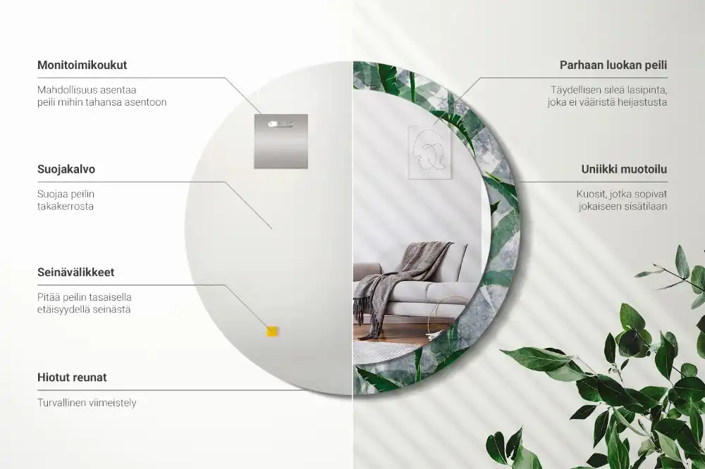 Okrúhle dekoračné zrkadlo na stenu Tropické listy