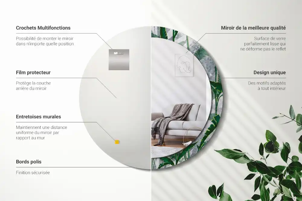 Okrúhle dekoračné zrkadlo na stenu Tropické listy