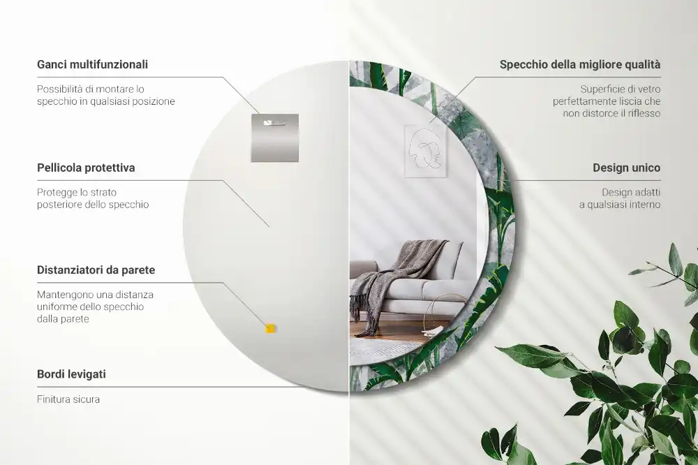 Okrúhle dekoračné zrkadlo na stenu Tropické listy