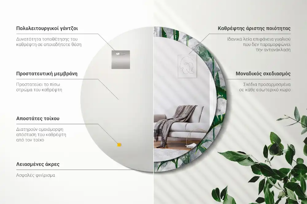 Okrúhle dekoračné zrkadlo na stenu Tropické listy