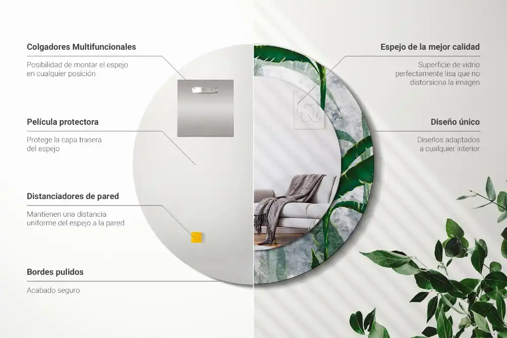 Okrúhle dekoračné zrkadlo na stenu Tropické listy