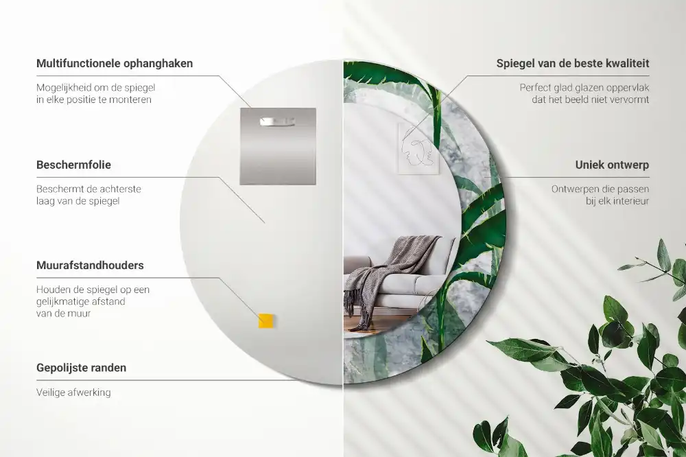 Okrúhle dekoračné zrkadlo na stenu Tropické listy