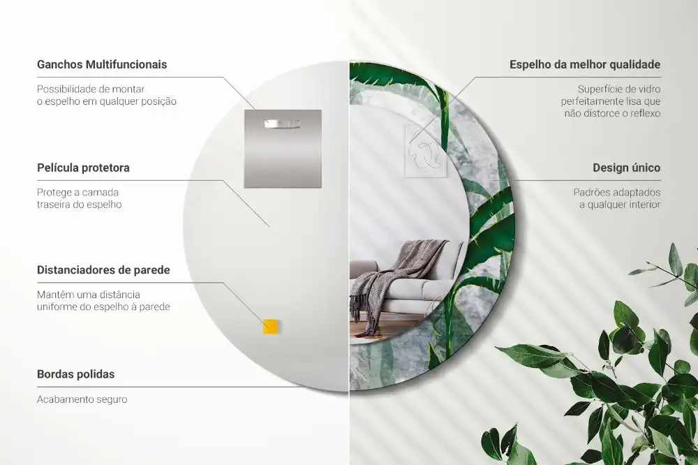 Okrúhle dekoračné zrkadlo na stenu Tropické listy