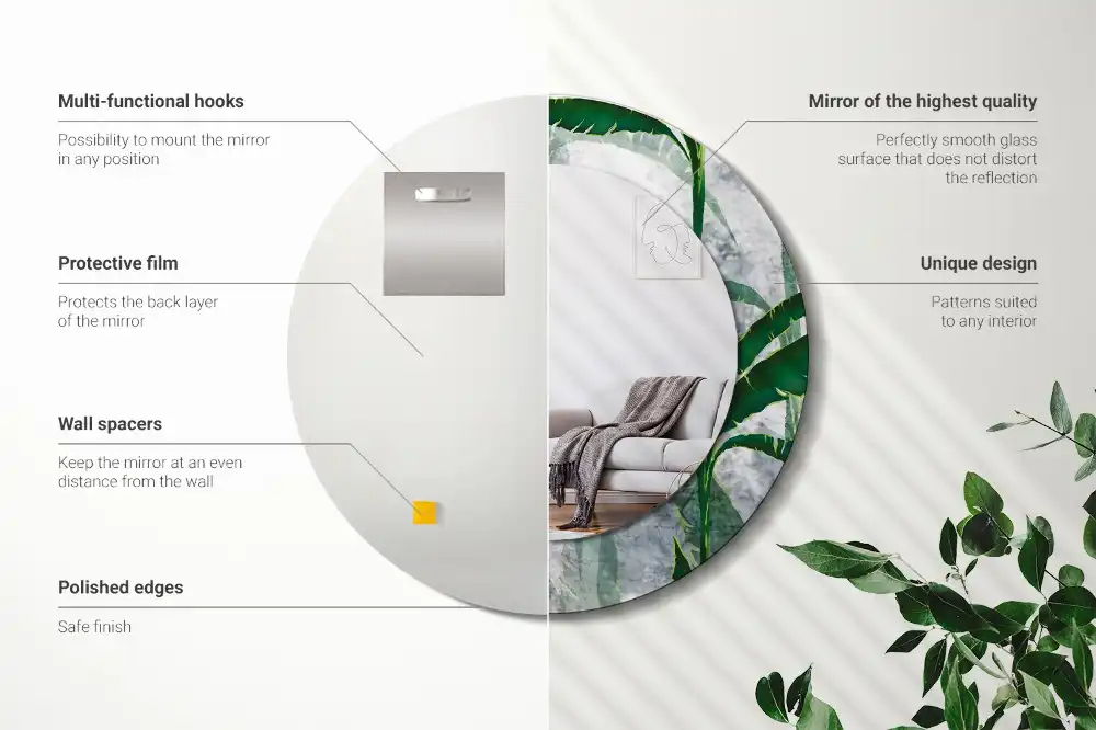 Okrúhle dekoračné zrkadlo na stenu Tropické listy