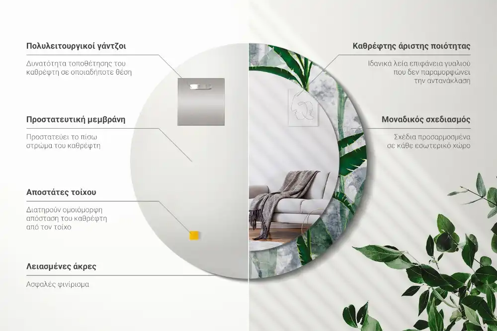 Okrúhle dekoračné zrkadlo na stenu Tropické listy