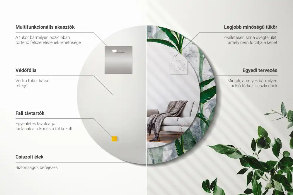 Okrúhle dekoračné zrkadlo na stenu Tropické listy