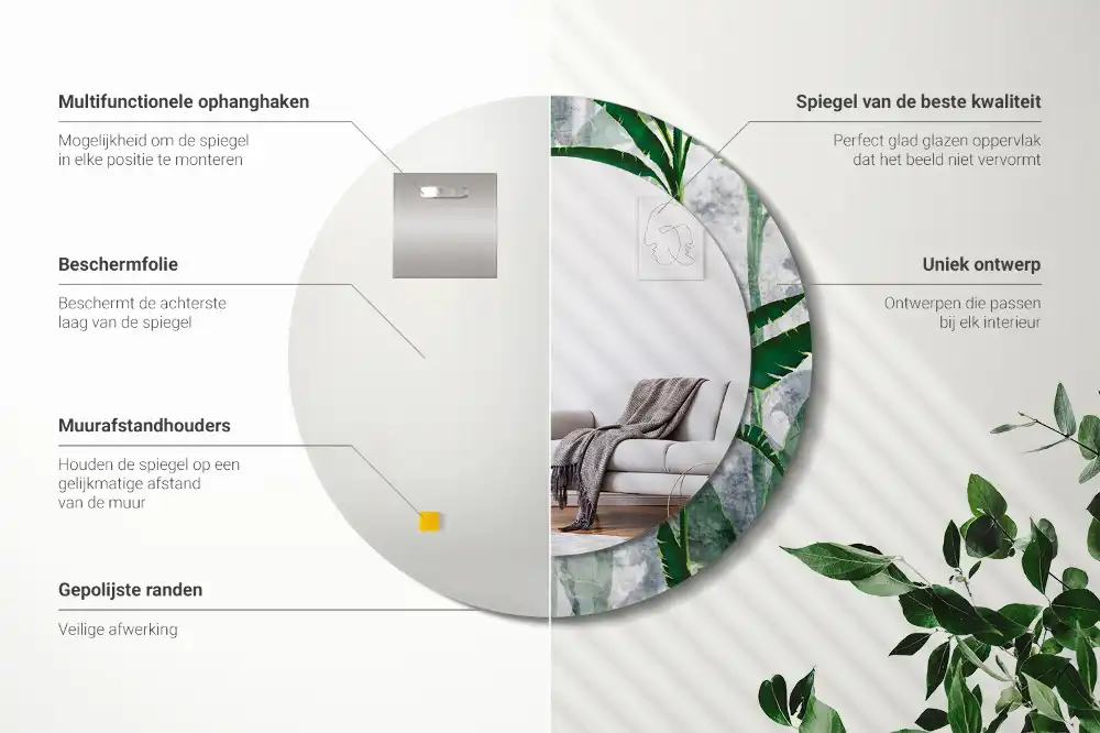 Okrúhle dekoračné zrkadlo na stenu Tropické listy