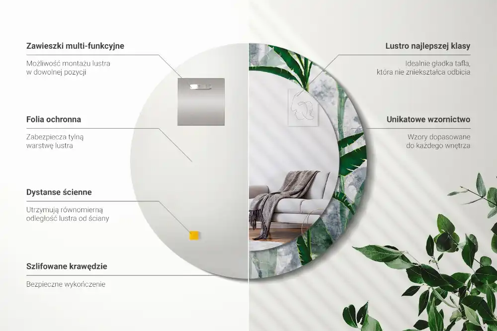 Okrúhle dekoračné zrkadlo na stenu Tropické listy