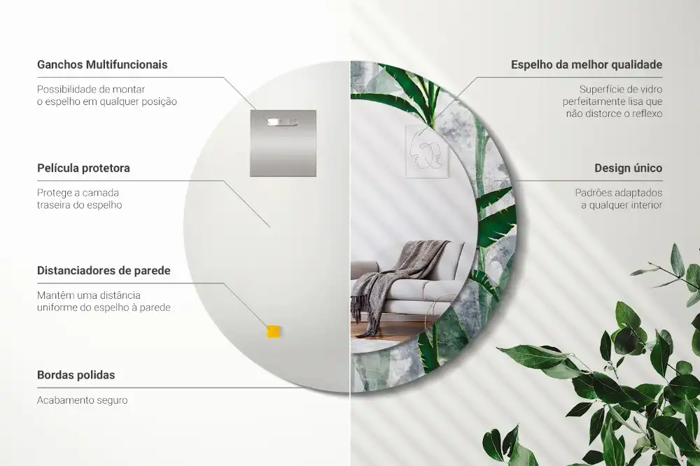 Okrúhle dekoračné zrkadlo na stenu Tropické listy