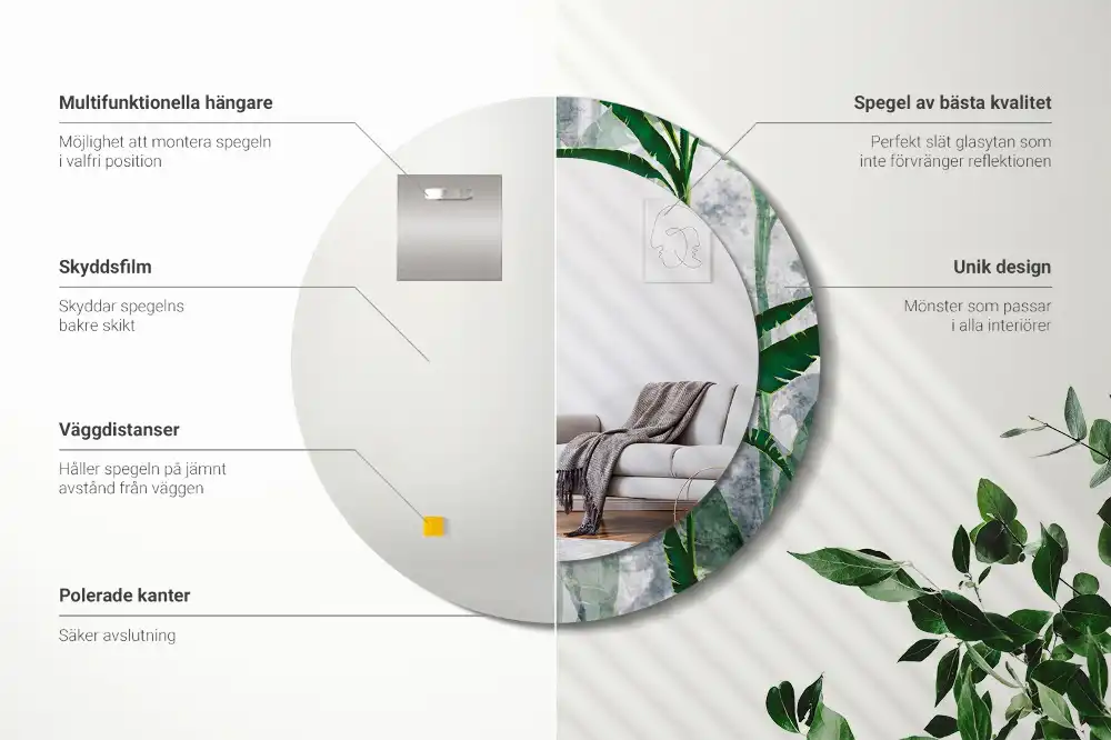 Okrúhle dekoračné zrkadlo na stenu Tropické listy