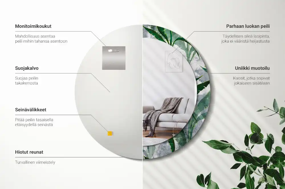 Okrúhle dekoračné zrkadlo na stenu Tropické listy