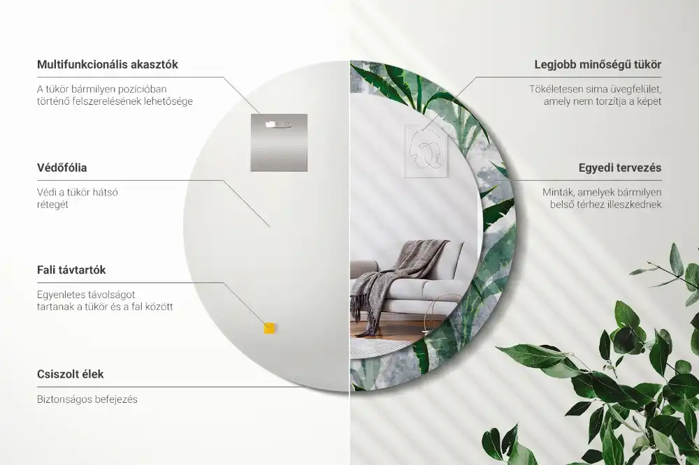 Okrúhle dekoračné zrkadlo na stenu Tropické listy