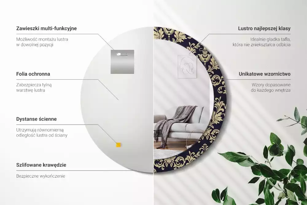 Okrúhle zrkadlo rám s potlačou Kvetinový vzor