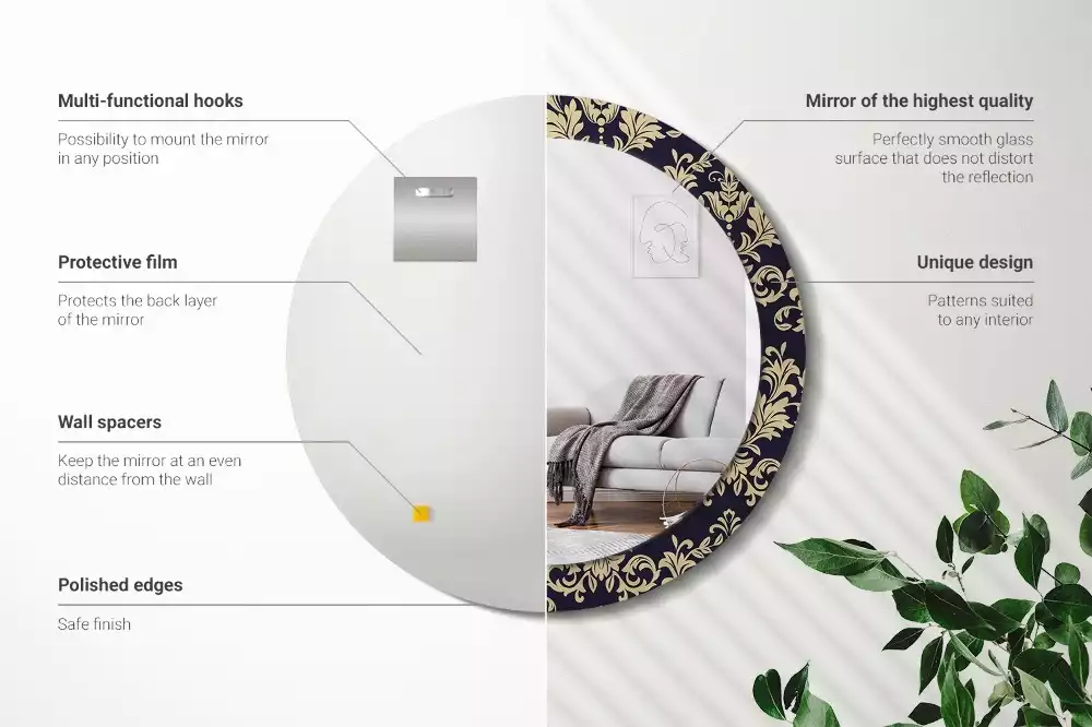 Okrúhle zrkadlo rám s potlačou Kvetinový vzor