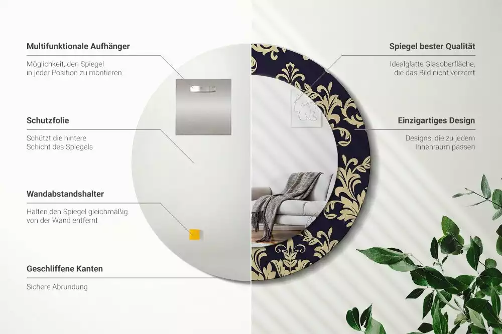 Okrúhle zrkadlo rám s potlačou Kvetinový vzor