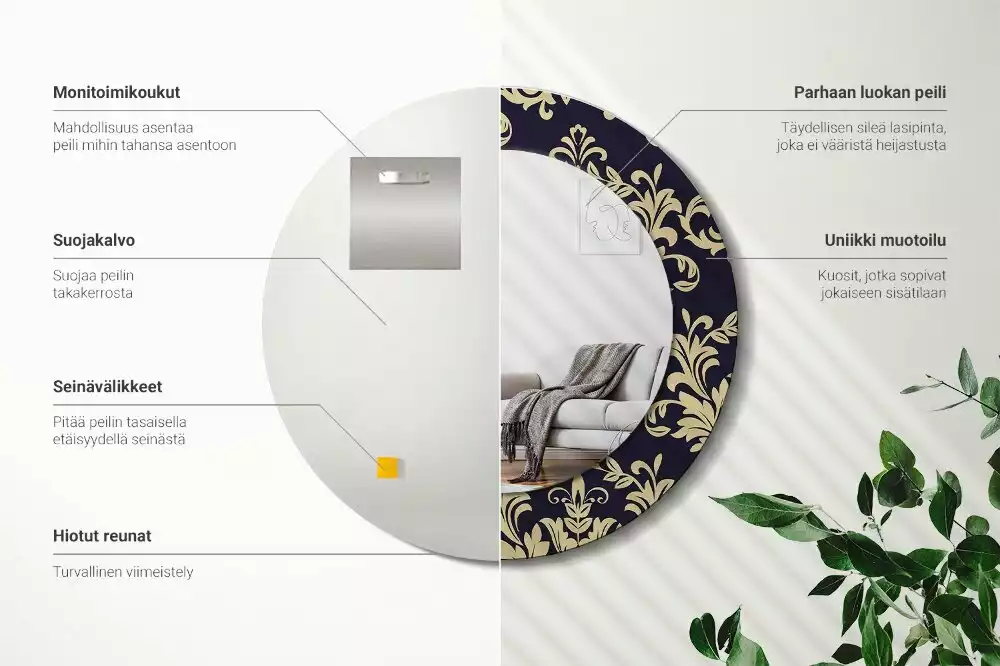 Okrúhle zrkadlo rám s potlačou Kvetinový vzor